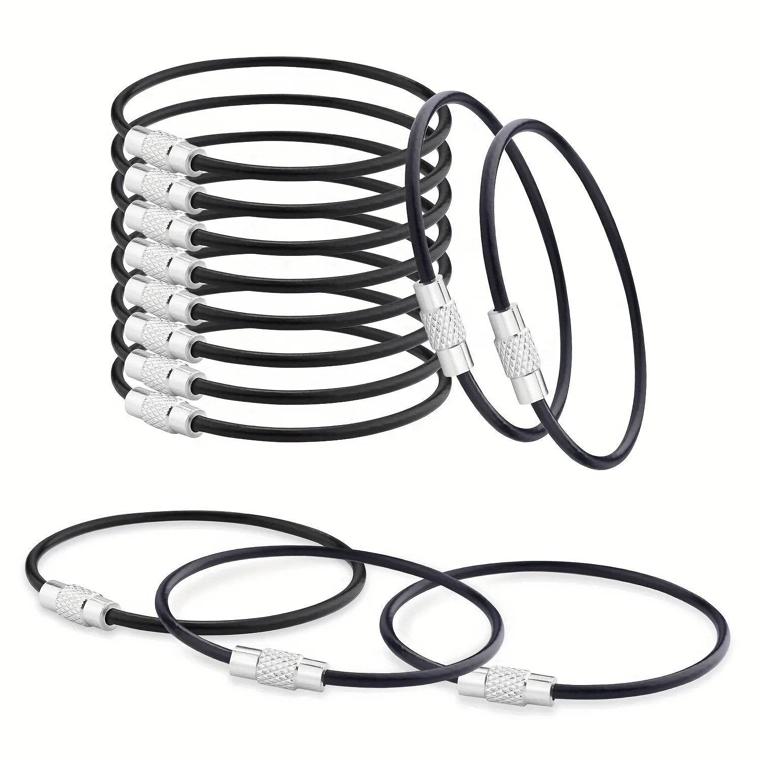 10pcs/pack Stainless Steel Cable Wire Key Chain Key Rings Travel Aircraft Luggage Tag Loops Hanging Outdoor Keychain Qme Black