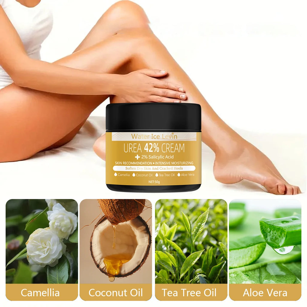 42% urea foot cream, containing 2% salicylic acid, coconut oil, and tea tree - enhances moisturizing and nourishes the skin Qme