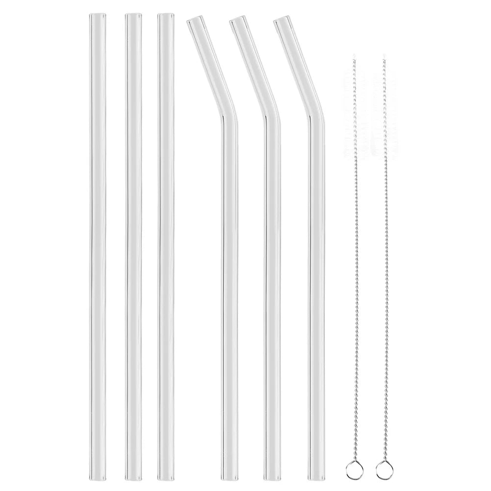 Reusable Straw Drinking Straw Reusable Eco friendly Glass Drinking Straw with Cleaning Brush Transparent Convenient Tableware Qme JY11037