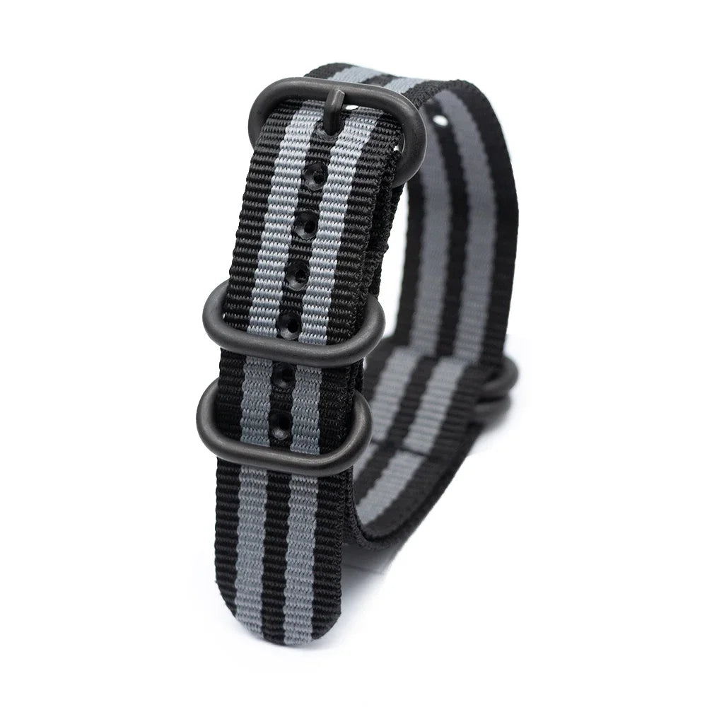 Black Ring Buckle Army Sports Nylon Watch Band Wrist Strap