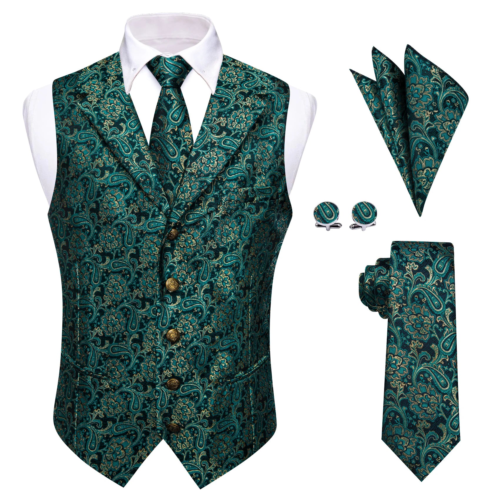 Mens Light Purple Mint Green Paisley Tie Hanky Cufflinks Suit Qme MJTZ9021 XXL