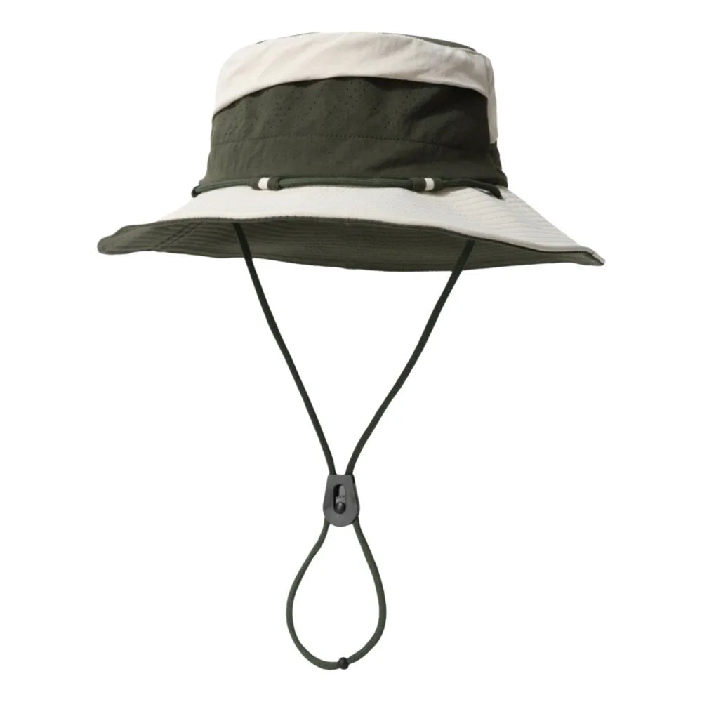 Sweet Color Blocking Sun Protection Bucket Hat Adjustable Visor Sunscreen Fisherman Hat Quick Drying Korean Style Sun Hat Hiking Qme Beige Green