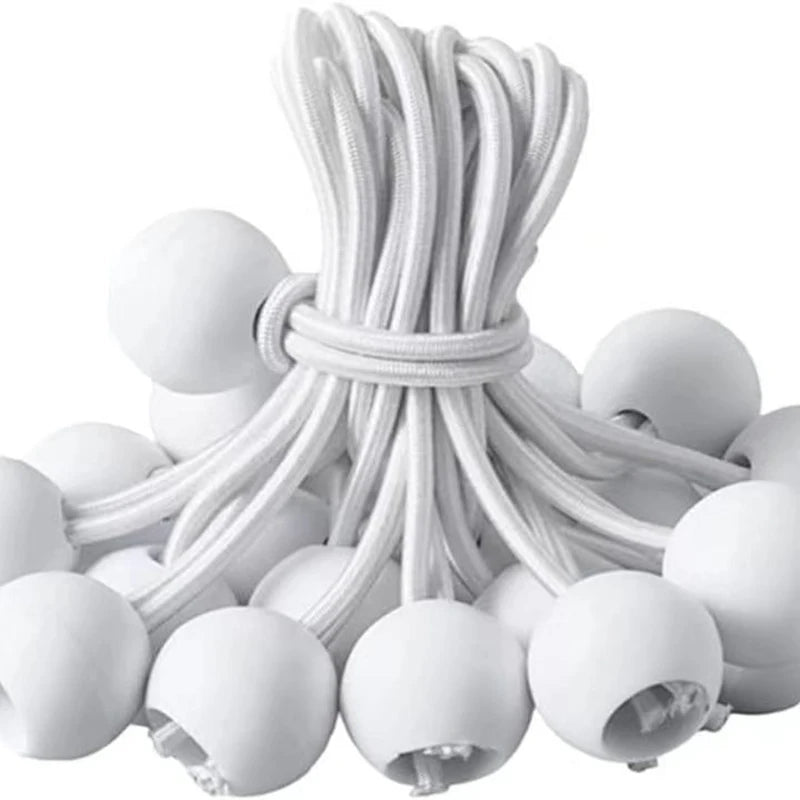 Bungee Ball Tarps Canvas Tarpaulin Flagpole Ties Cord Ends Elastic Qme 20 WHITE