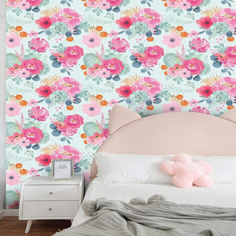 Floral Self Adhesive Wallpaper Waterproof Removable Wall Decal Qme