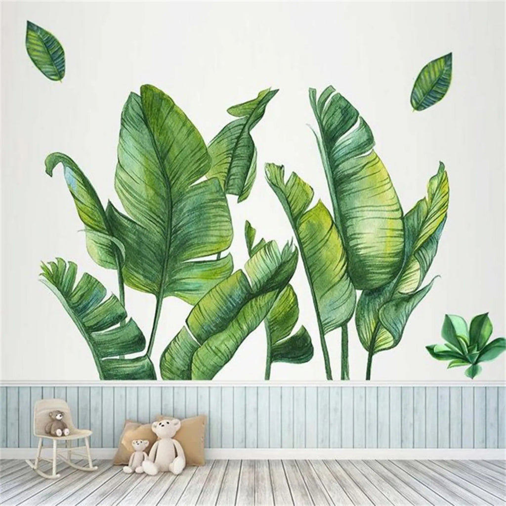 Green Leaves Wall Decal Quotes Tropical Plant Wall Art Sticker Novelty Decorative Waterproof For Living Room Bedroom Office Qme