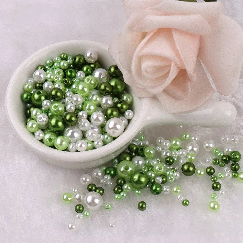 150pcs Pearl-like beads, double-hole round loose beads, suitable for making accessories for DIY products. Qme Grass System green 3 8mm 150pcs