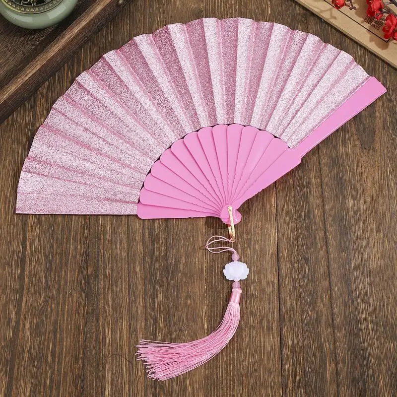 Gold Powder Plastic Fan Art Craft Home Decor Vintage Folding Chinese Qme A12