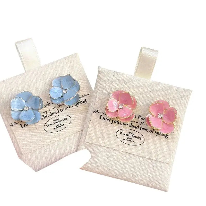 Women's Sweet Blue Enamel Flower Earrings Fashion Lightweight Dainty Jewelry for Spring Summer Casual Wear Holiday Gift Qme