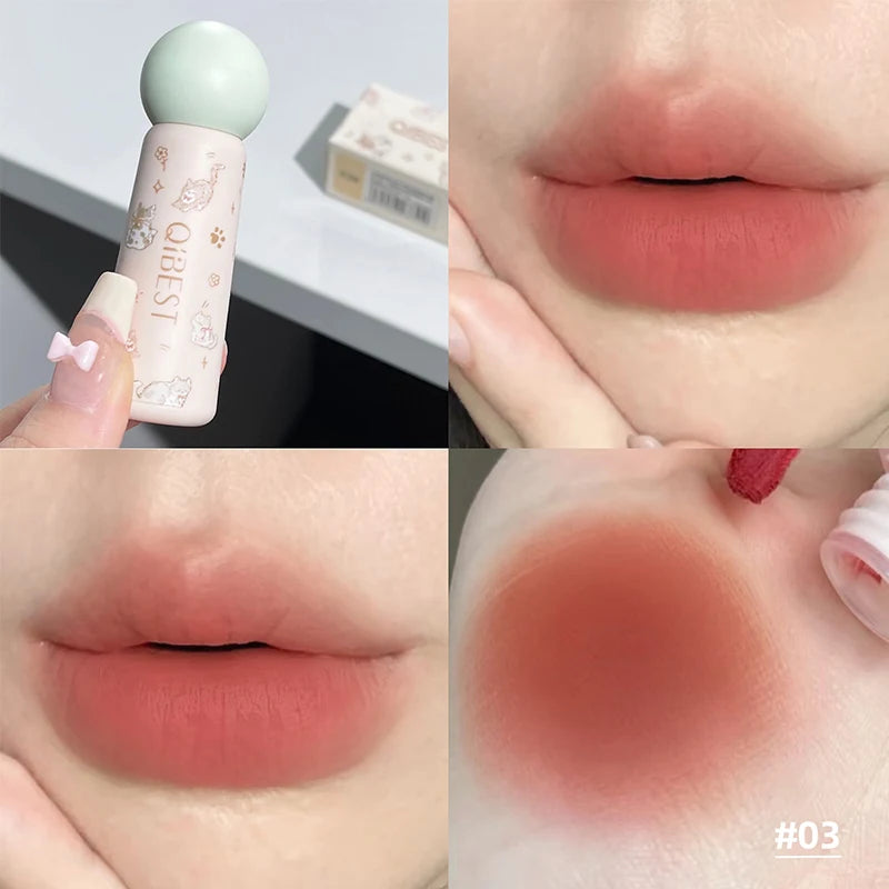QIBEST Nude Matte Lip Mud Waterproof Non-stick Liquid Lipstick Long Lasting Highly Pigmented Lipgloss Tint Korean Cosmetics Qme 03