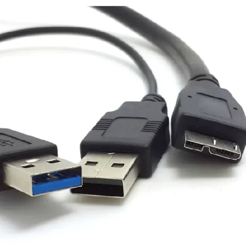 5pcs USB3.0 Micro-B Mobile Hard Disk Cable Double Head USB Power Supply Data Cable with Auxiliary Power Supply 0.6/1Meter Qme