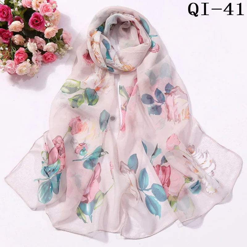 Painting Lotus Beach Sun Protection Chiffon Georgette Scarf Women
