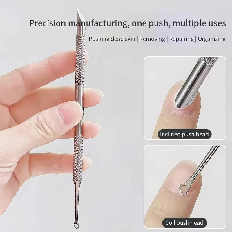 Double-ended Stainless Steel Remover Manicure Sticks Tool Bevelled Qme
