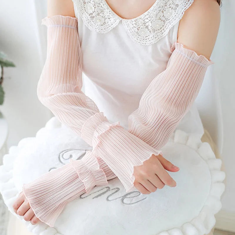 Women Long Fingerless Gloves Summer Sun Protection Lady Thin Lace Qme