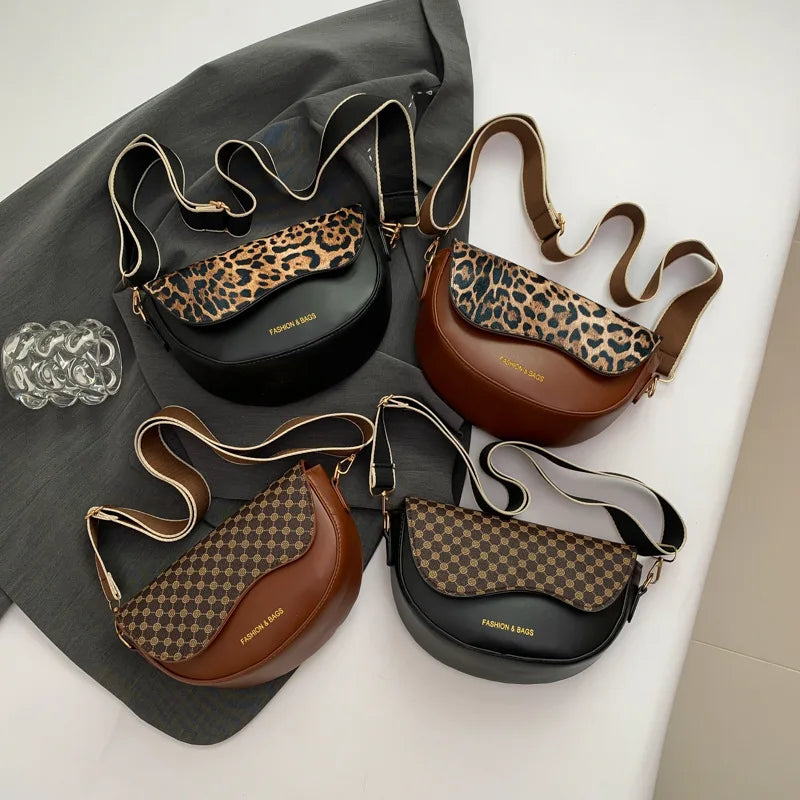 Boho Leopard Print Crossbody Bag Women Summer 2026 Trendy Wide Strap Qme