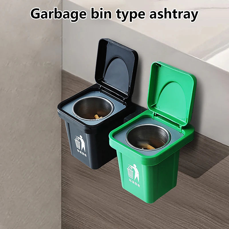 Trash Can Ashtray With Lid Stainless Steel Ashtray Bathroom Wall Hanging Notch Anti-fly Ash Ashtray Qme