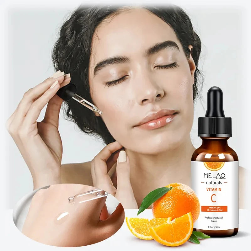 MELAO Vitamin C Serum with 20% Hyaluronic Acid & Vitamin E Anti Aging Anti Wrinkle Brightening Dark Spot Face Essence Qme