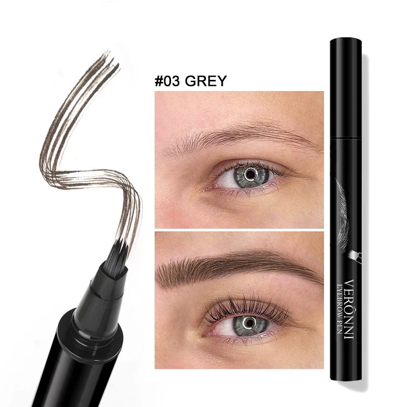 VERONNI 4 Colors Eyebrow Pen Fork Tip Liquid Waterproof Pencil Long Qme 03Grey
