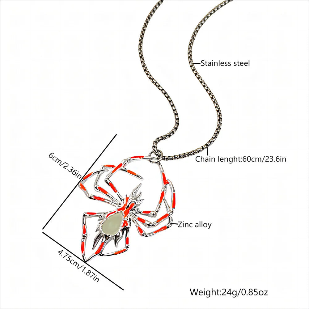 Halloween Creative 3D Luminous Spider Necklace Fashion Alloy Luminous Insect Pendant Necklace Wholesale Qme