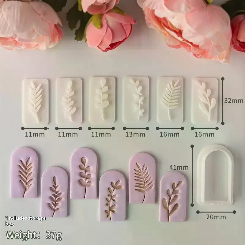 7Pcs Botanical Leaf Pattern Clay Earring Molds Set Fresh Plant Vine Leaves Clay Cutters Tools For Earring Pendant Jewelry Making Qme