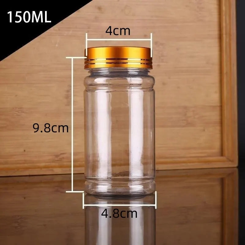5pcs 200ml Plastic Bottle With Metal Cap Transparent Plastic Dried Fruit Bottle With Cap Empty Bottle Sealed Bottle Jar Qme 150ml Gold lid 5 pcs