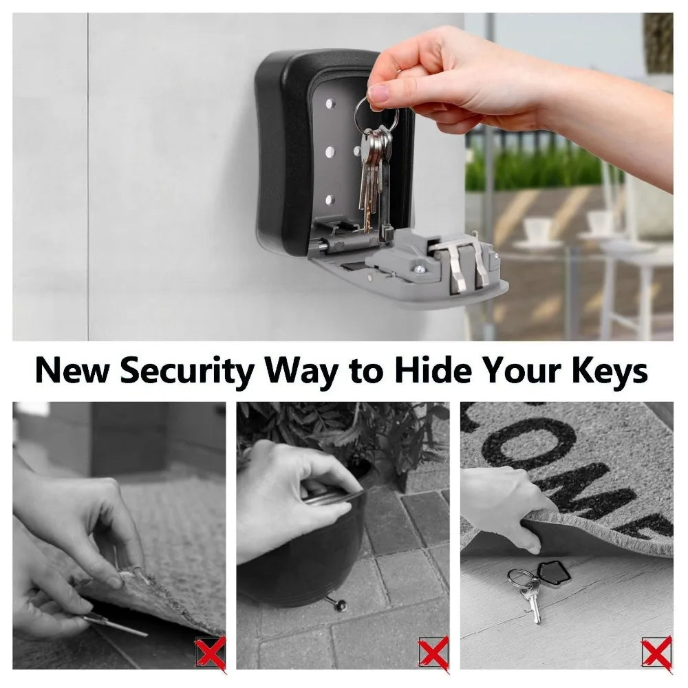 Key Lock Box 4 Digit Password ABS Security Anti-theft Durable Wall Mounted Password Key Box for Home or Office Key Safe Storage Qme