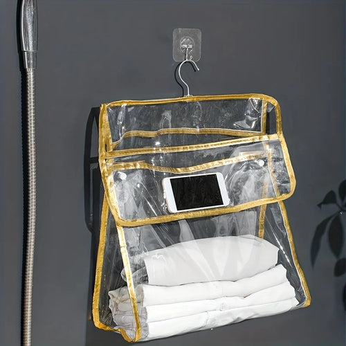 1 Bathroom Transparent Waterproof Toiletries Hanging Bag Clothes Qme Gold