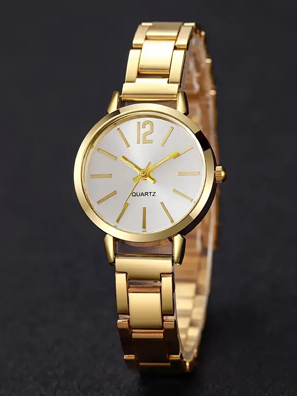 5pcs fashionable, elegant, simple temperament women's quartz watch set with round dial and exquisite jewelry set Qme