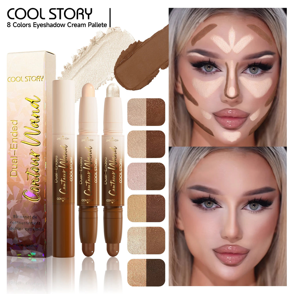 Dual-Ended Contour Highlight Stick Face Sculpting Matte Bronzers Shimmer Three-dimensional Natural V-face Makeup Nose Shadow Qme