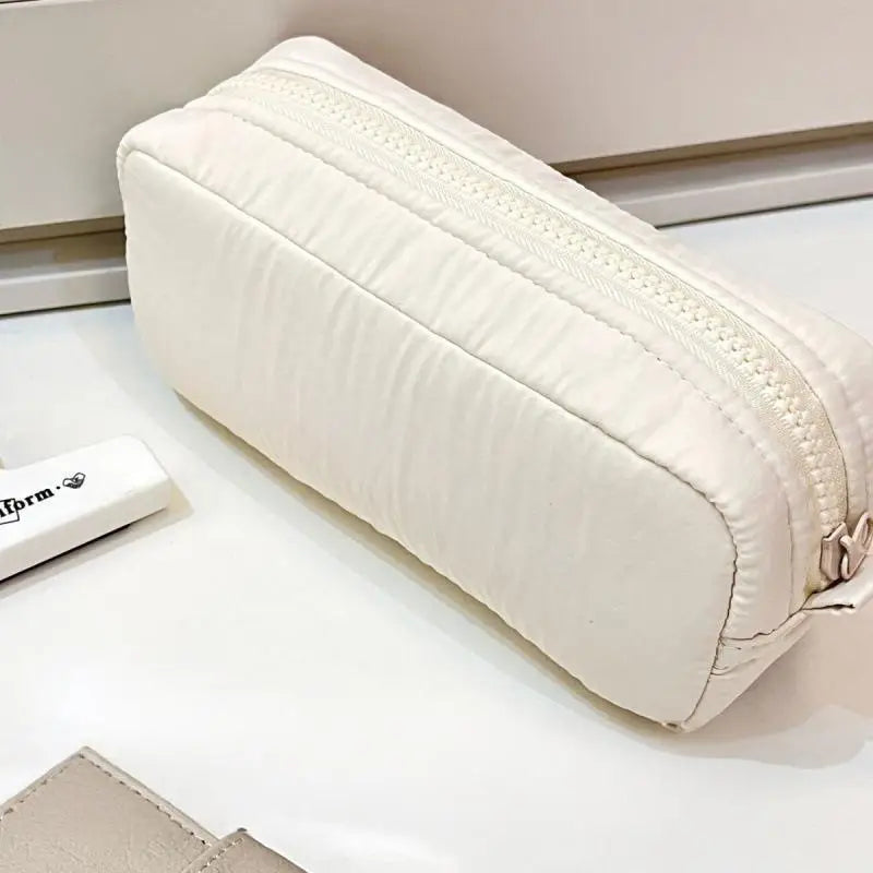 Zipper Pen Bag Simplicity Solid Design Large Capacity Pencil Case Qme White