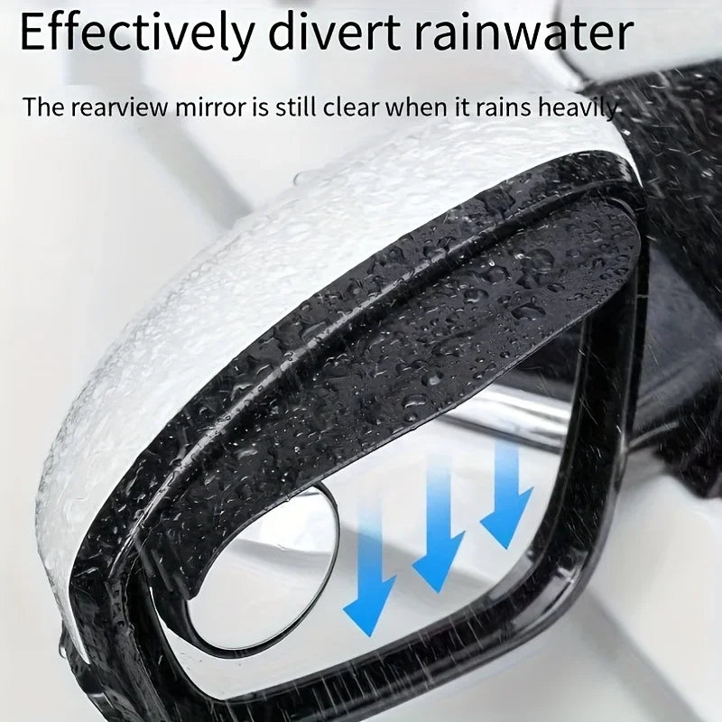 Car Rearview Mirror Rain Visor with Integrated Blind Spot Mirror & Reversing Aid - Convex Curved -Like Shield, Qme