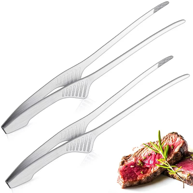 Stainless Steel BBQ Tongs Non-slip Cooking Utensils Easy To Clean Reusable Tongs for Serving Food Salad Camping Barbecue Buffet Qme