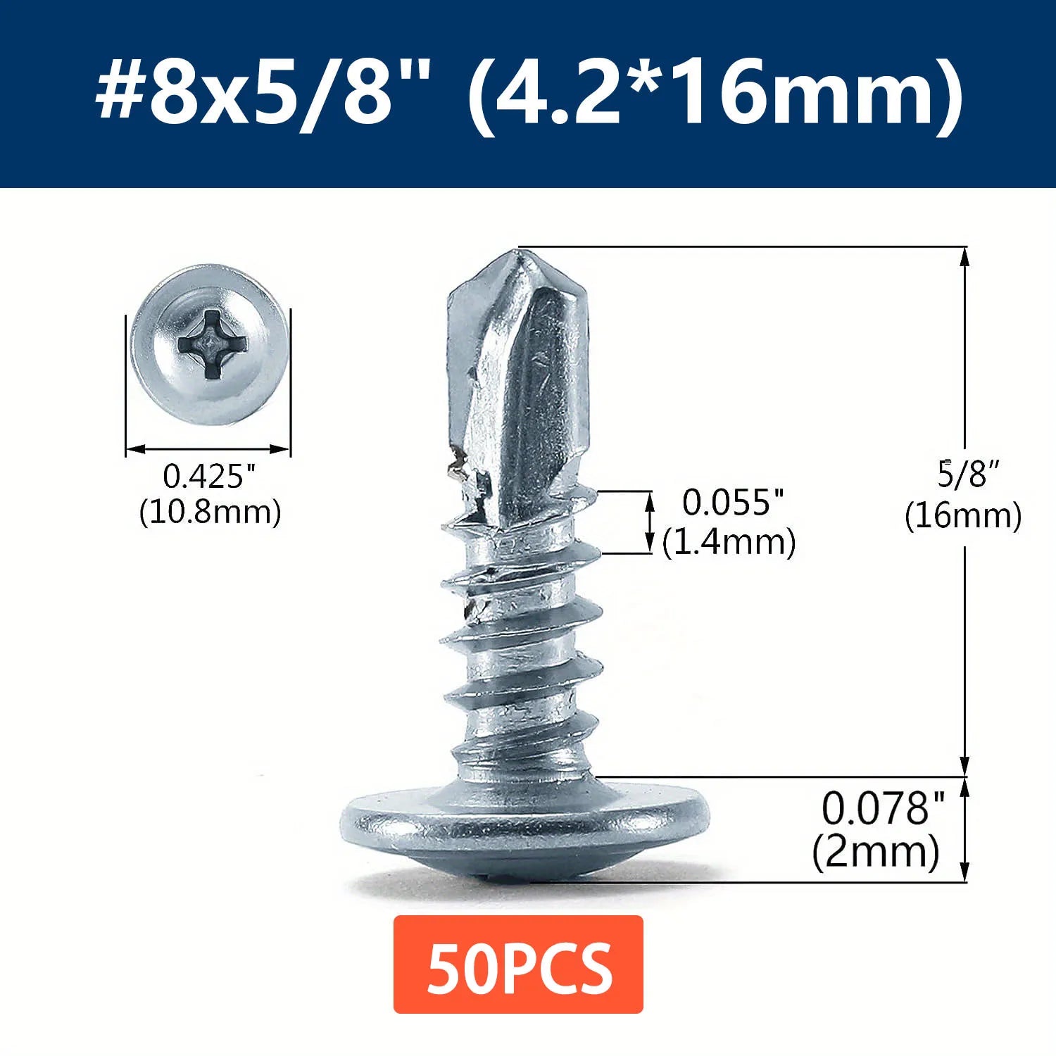 #8 Phillips Truss Head Self Drilling Tek Screw Zinc Oxide Sheet Metal Screws Fast Self Tapping Screws Lath to Metal Studs 100Pcs Qme 50pcs 16mm