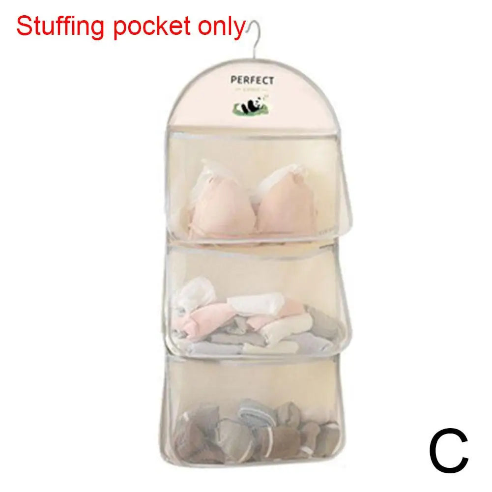 Large Capacity Storage Net, Dormitory Wardrobe, Socks Underwear Hanging Bag, Multilayer Breathable Mesh Pocket Door Storage Bag Qme three layers