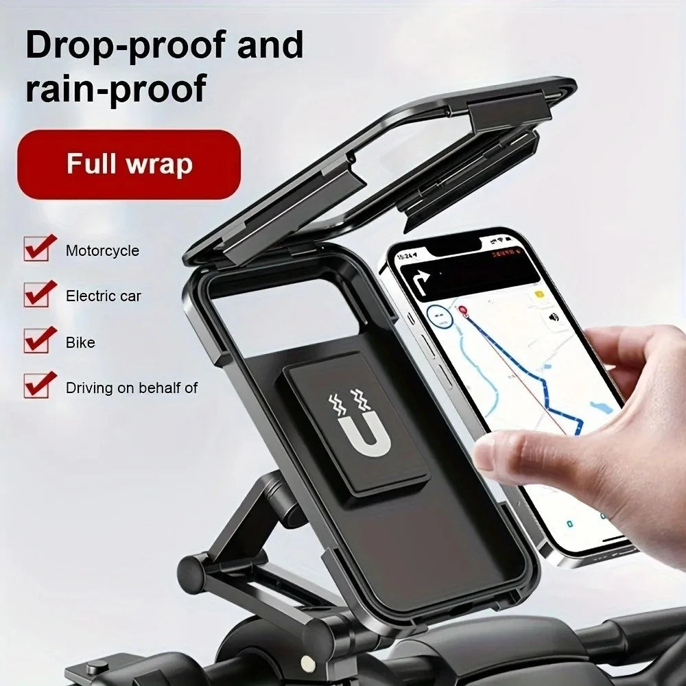 Waterproof Motorcycle Mobile Phone Holder Adjustable 360° Rotating Waterproof Anti-Shock Bike Phone Holder Magnetic GPS HolderAV Qme