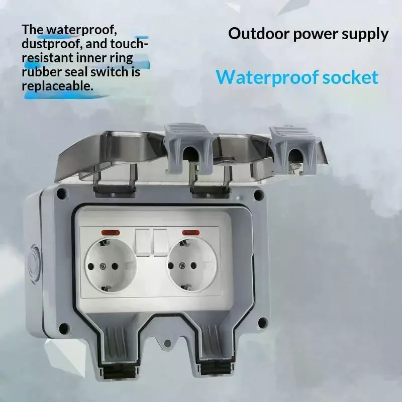 IP66 Waterproof Dustproof Box, Outdoor Switched Power Socket, Power Socket Box Suitable For Outdoor Gardens Home Bathroom Qme