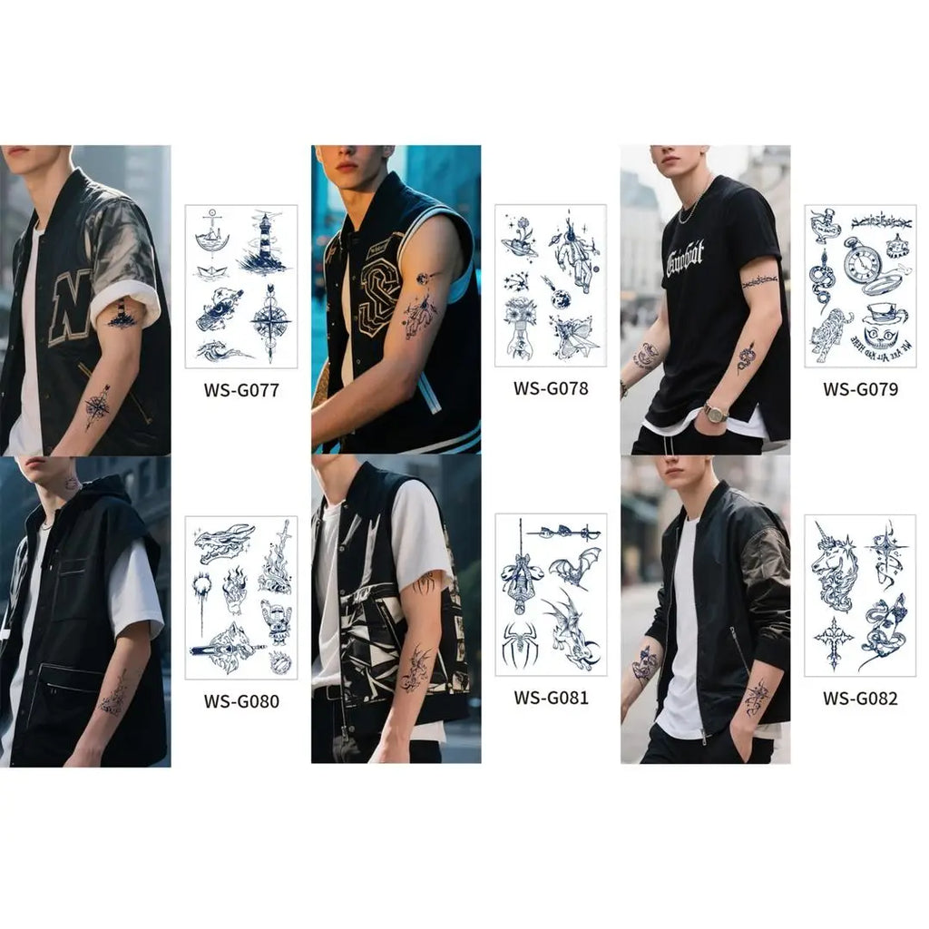 A 4/6pcs Disposable Small Tattoo Stickers for Women Men Flowers Moon Heart Temporary Tattoos for Hand Chest Wrists Body Art Qme 6pcs WS-G077G082