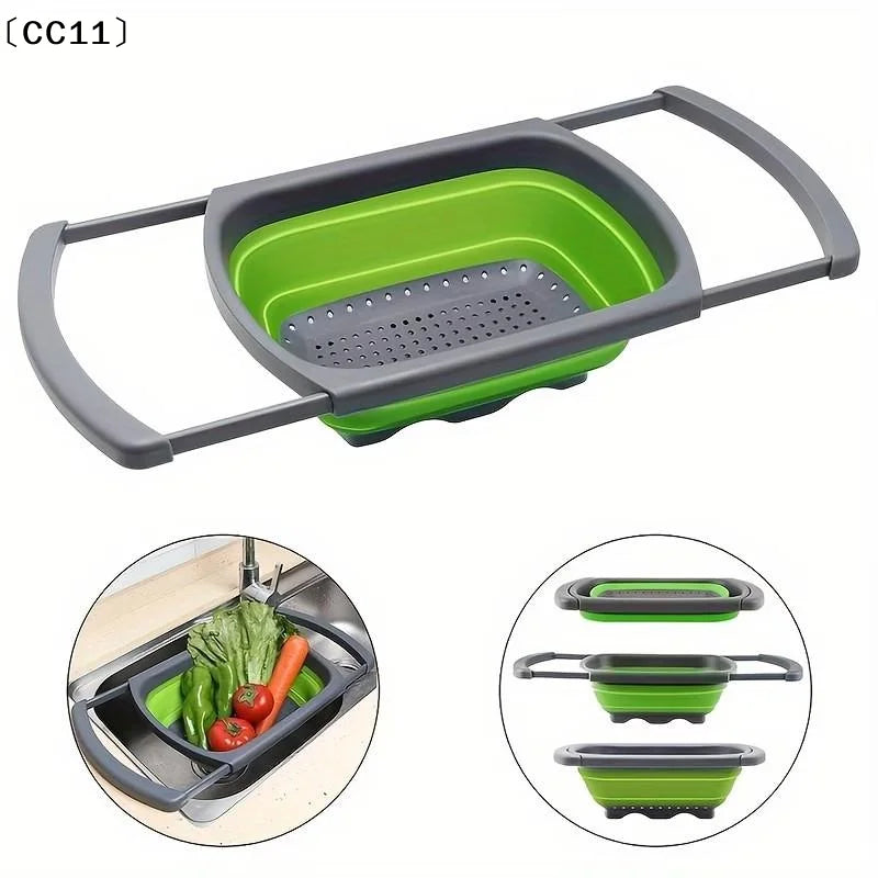 Fruit Vegetable Washing Basket Foldable Strainer Silicone Colander Qme