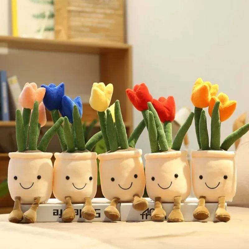 Lifelike Tulip Plant Plush Soft Stuffed Toy Potted Flower Home Living Qme