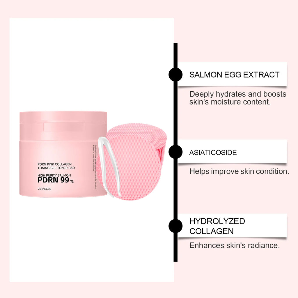 PDRN Pink Collagen Toning Gel Toner Pad Hydrating Shrink Pores Brightening Improve Skin Elasticity Smoothing Firming Cotton Pads Qme