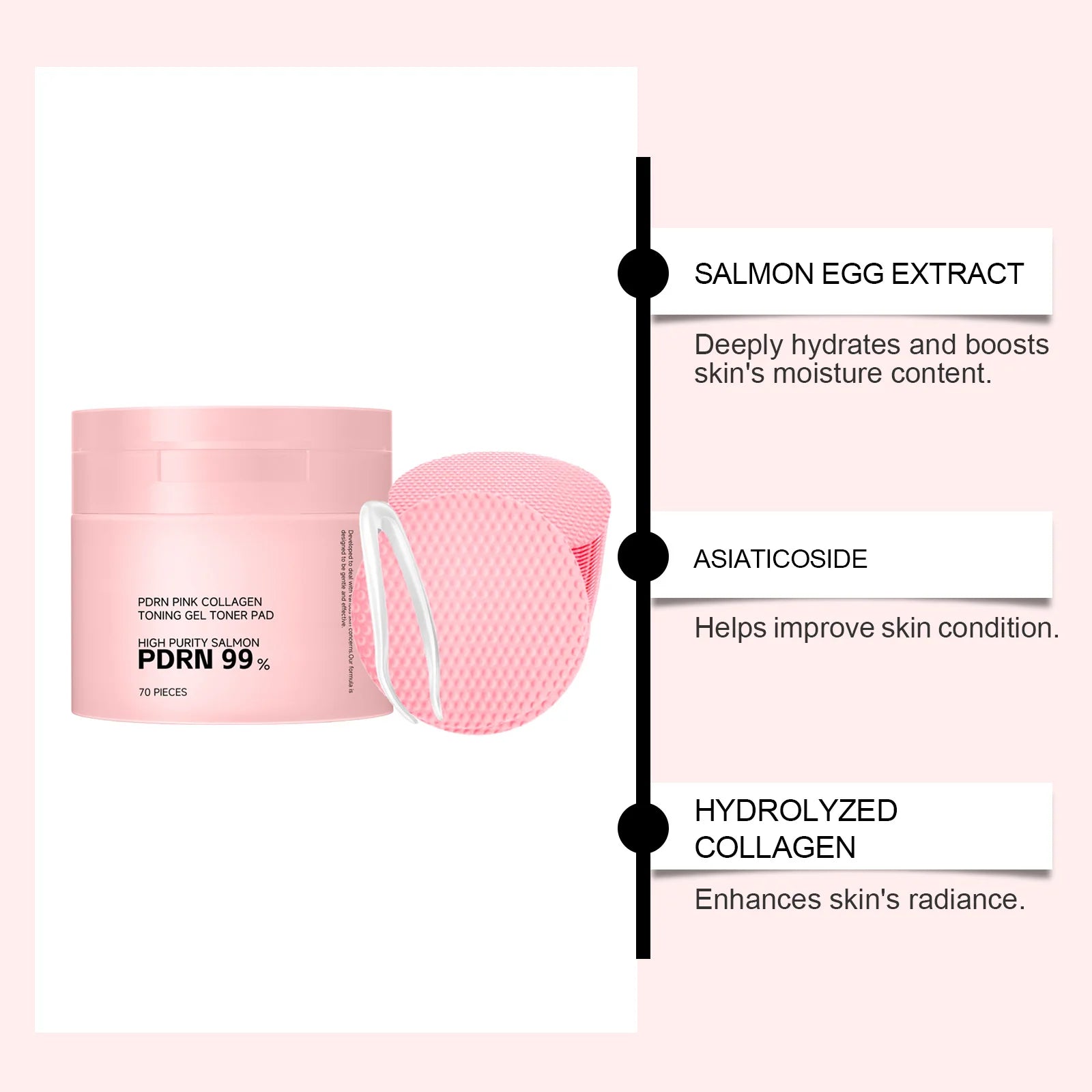 PDRN Pink Collagen Toning Gel Toner Pad Hydrating Shrink Pores Brightening Improve Skin Elasticity Smoothing Firming Cotton Pads Qme