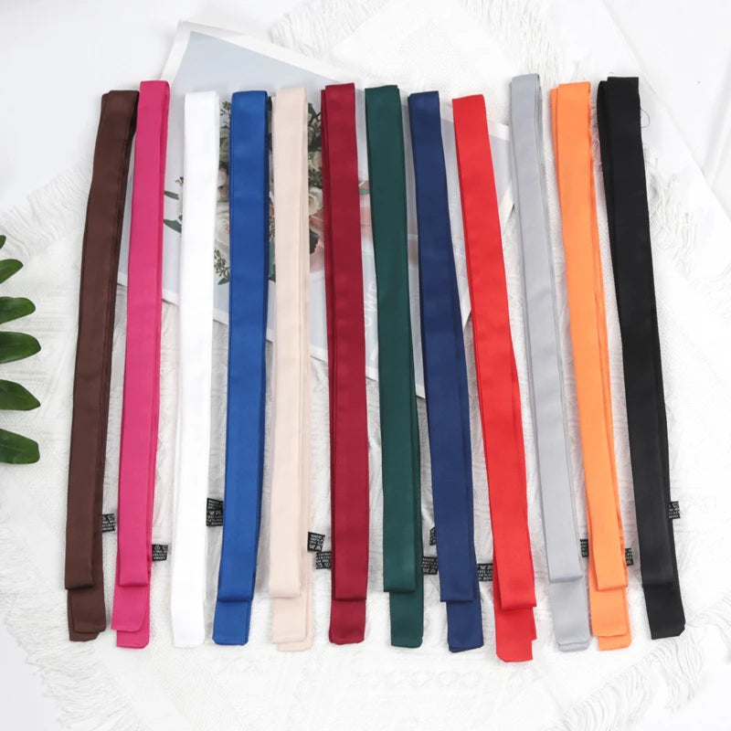 X Women Long Solid Skinny Silk-like Scarf Tie Anti-wrinkle Carves Qme