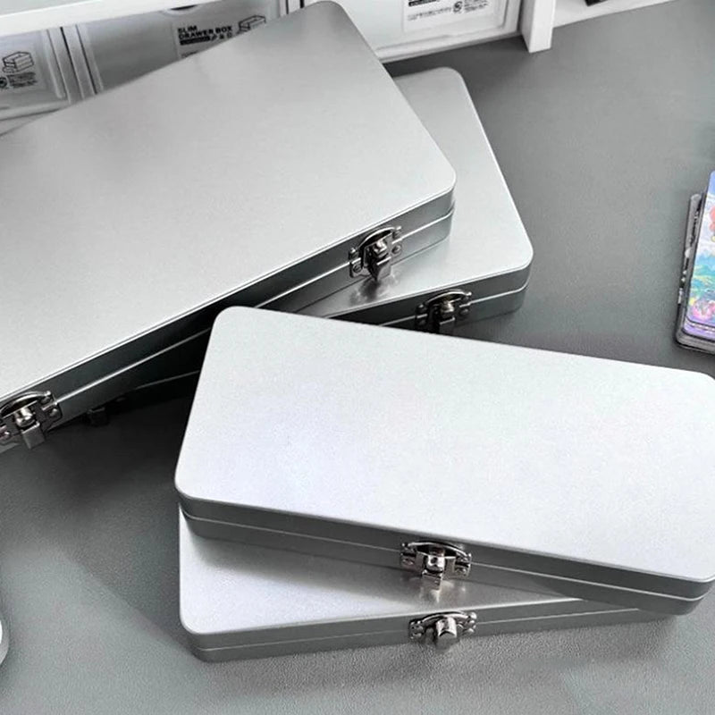 Durable Flip Rectangular Organizer Classic Metal Storage Box Lid Qme