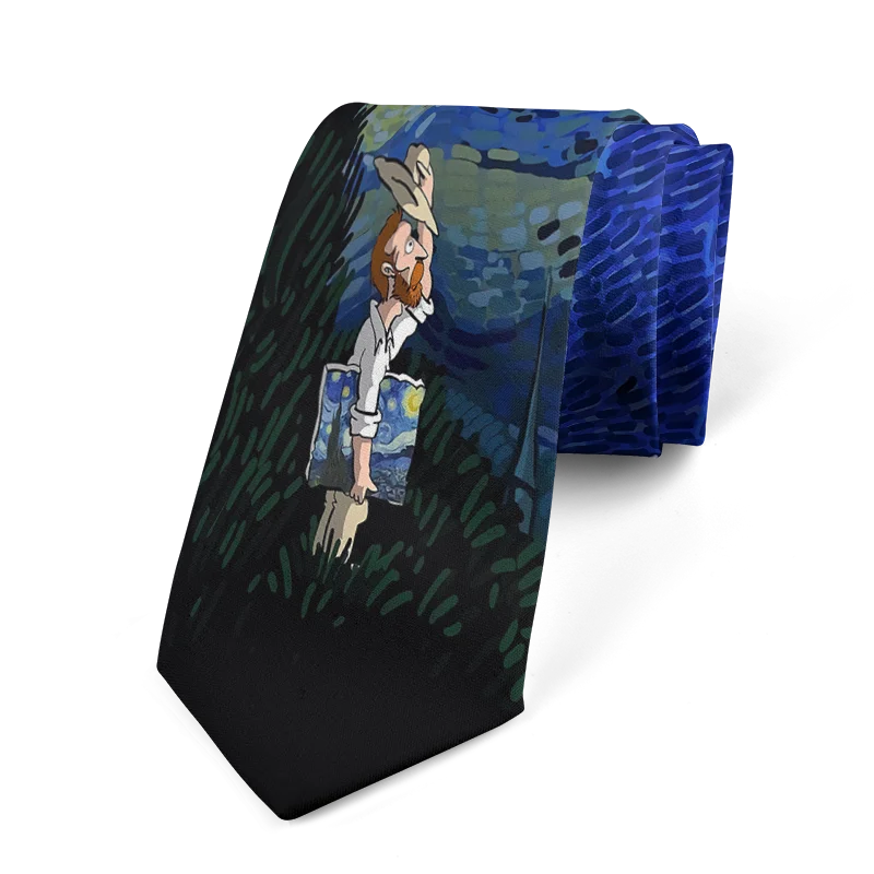 Classic Van Gogh Wide Fashion Oil Painting Tie Pastoral Sailing Print Qme style8