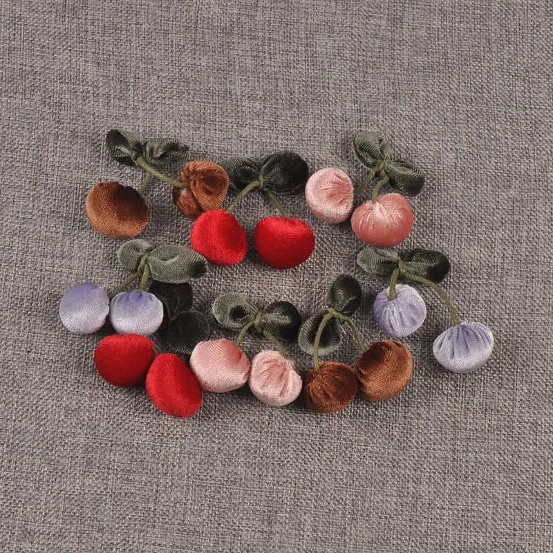 4pcs 42x55mm Assorted Polyester FibreCherry Appliques, Cute Fabric Cherry Pendants for DIY Hair Accessories Crafts cp3849 Qme