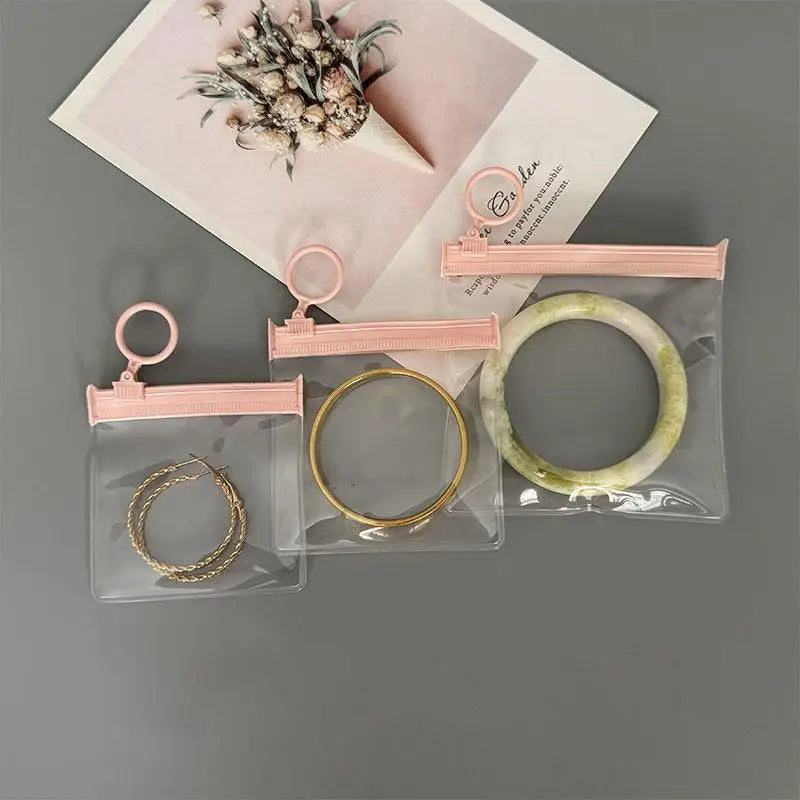10Pcs Reusable Pink Jewelry Zipper Pouches Soft EVA Plastic Storage Envelopes for Small Jewelry Rings Home Organization Qme