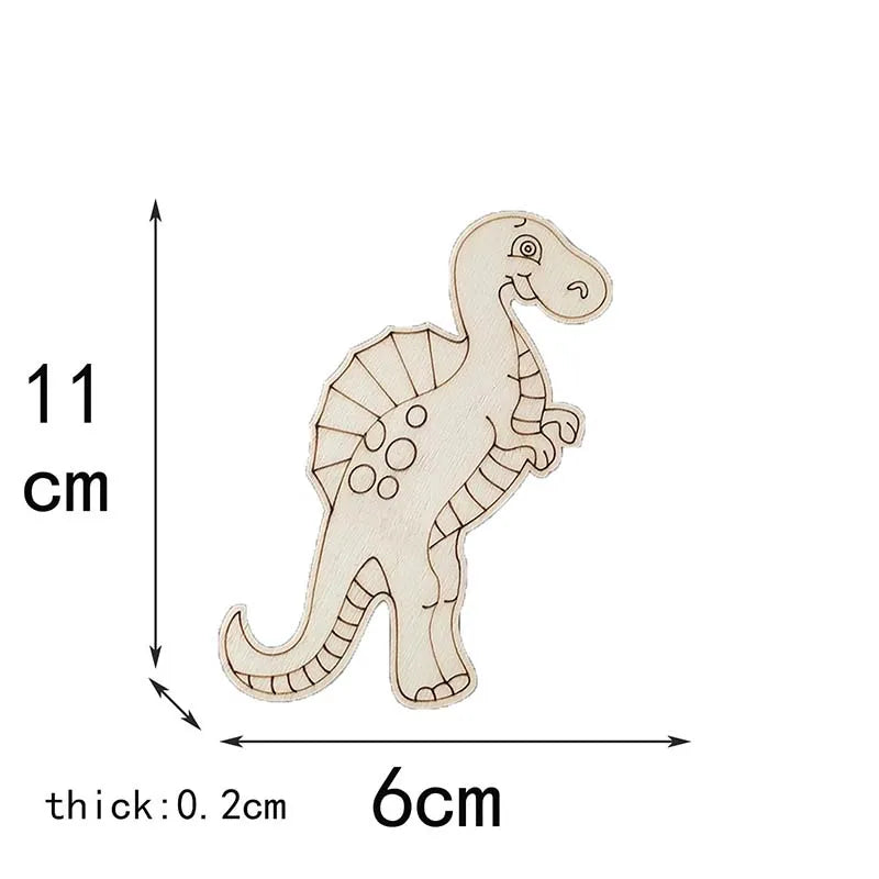 5Pcs Hand Coloring Blank Wooden Pieces Foor Children Handmade Toys Cartoon Dinosaur Wood Crafts Home Ornaments Decor c3542 Qme 7
