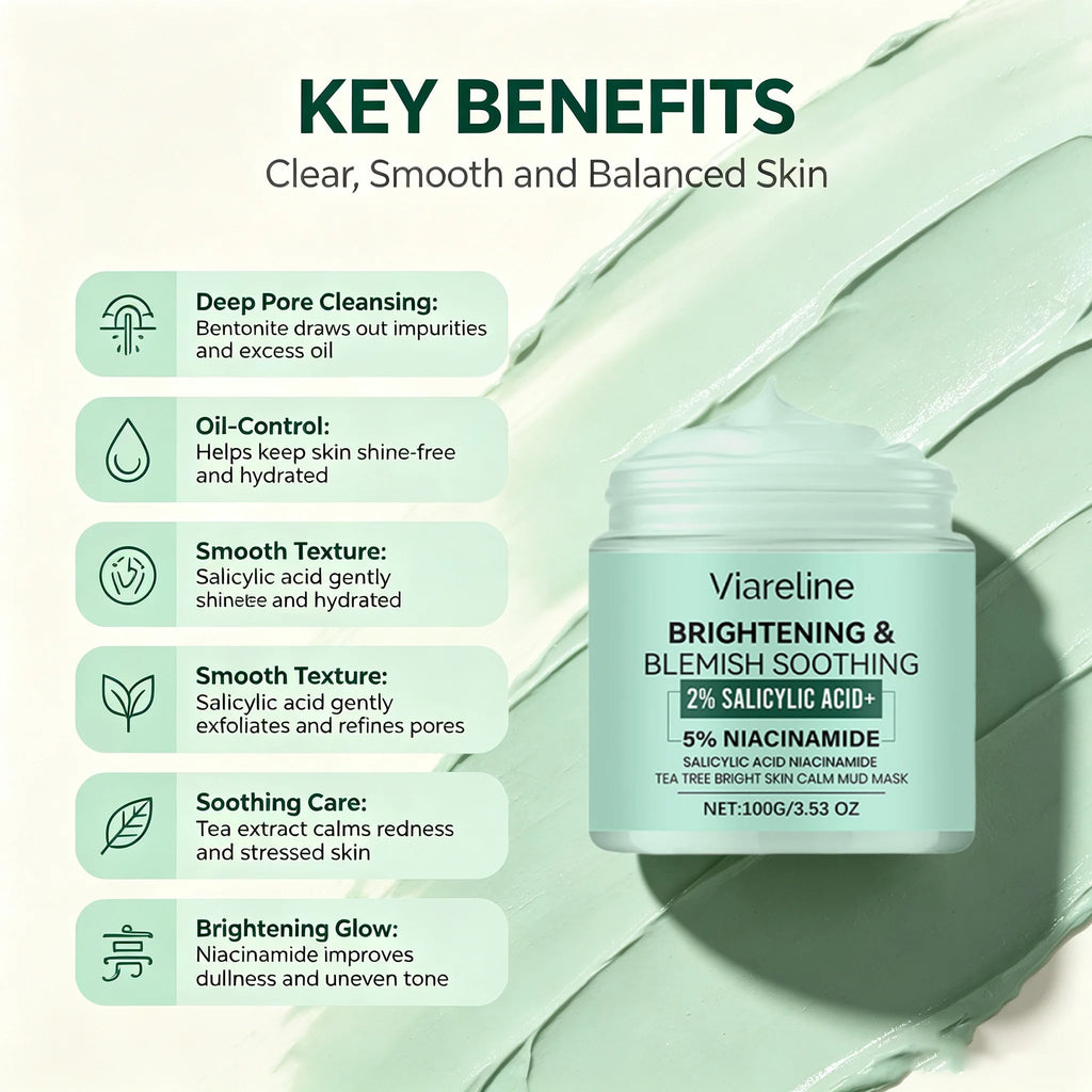 Tea Tree Clay Mask Cleaning Pore Purifying Blackhead Removal Control Oil Brightening Skin Care Facial Cleansing Mud Mask Qme