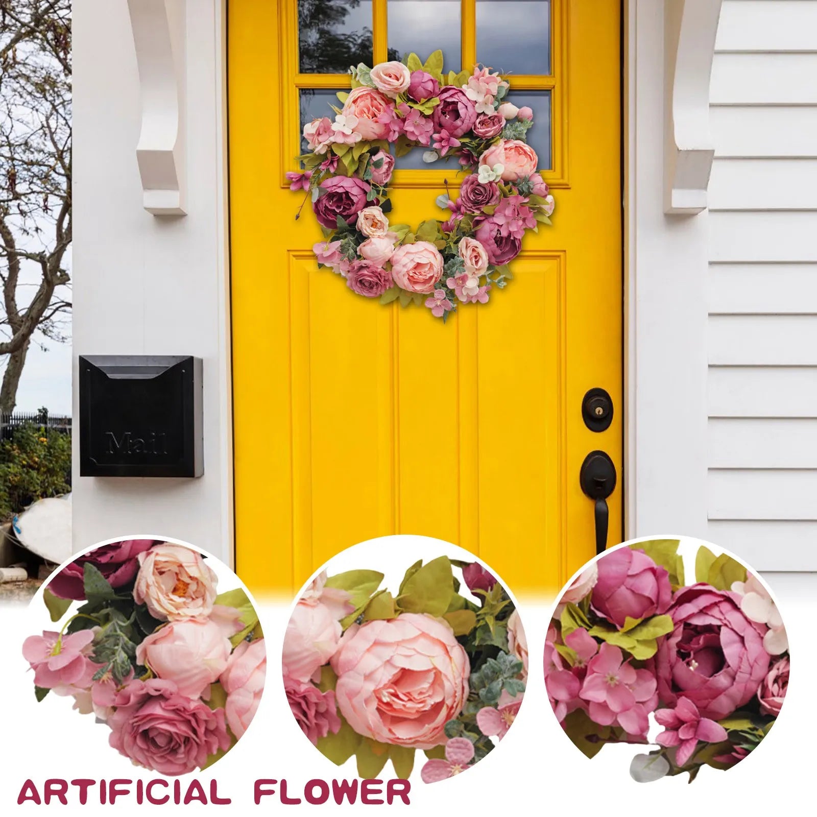Peony Artificial Flower Round Wreath Holiday Party Wedding Decoration Props Home Resturant Door Display Props Qme