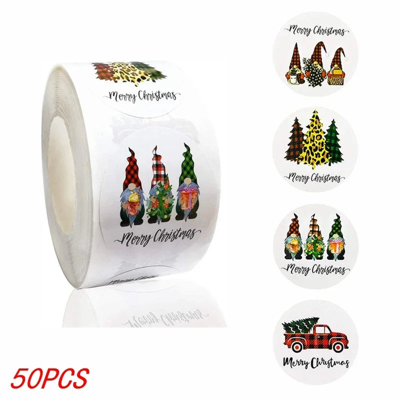 Merry Christmas Stickers Self-adhesive Christmas Tree Santa Claus Seal Labels Holiday Stickers For Gift Sealing Christmas Decor Qme Type A-50pcs 2.5CM
