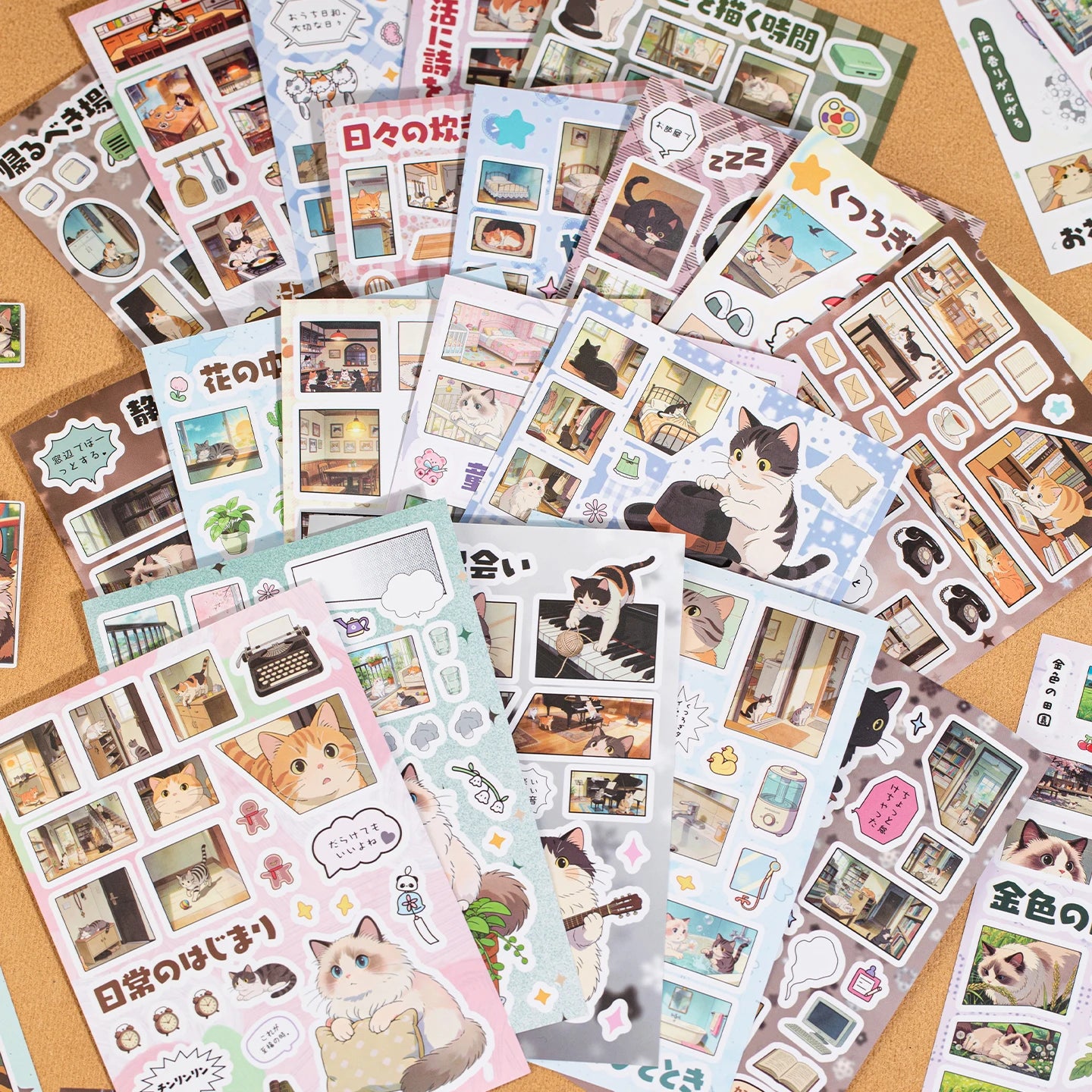 Japanese Wabi-Sabi Daily Cat Sticker Book, Cute Feline Film-Style Stickers for Journal Collage & Lazy Home Life Scrapbooking Qme
